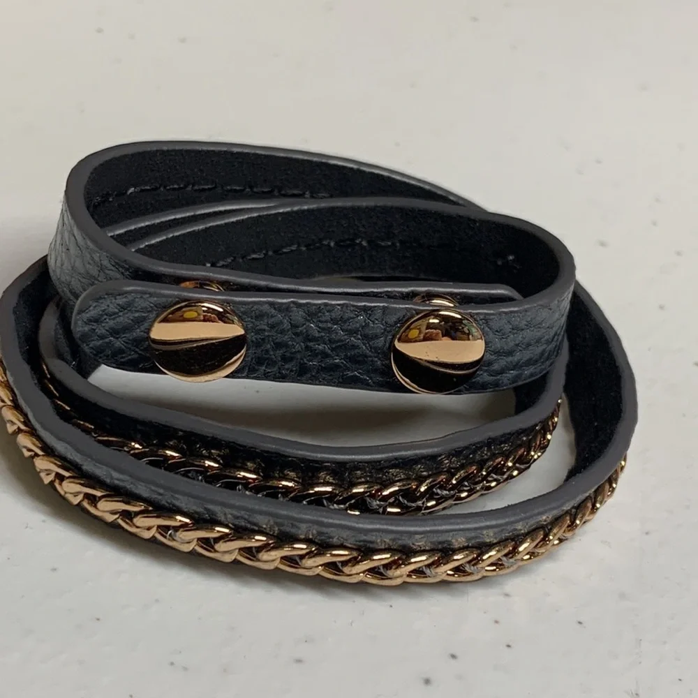 Premier Designs On the Edge Gray Leather, Rose Gold Tone Details Wrap Bracelet